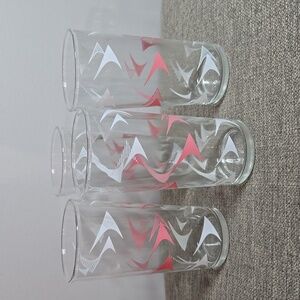 Vintage MCM " Hazel Atlas "Boomerang" Pink & White Drinking Glasses